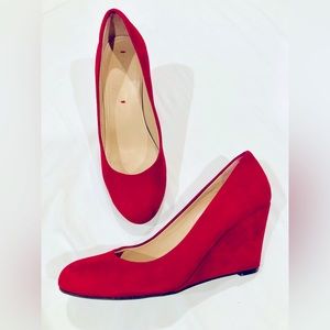 Via Spiga Red Suede Wedge Heels
